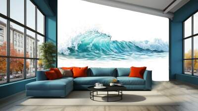 Watercolor painting of a blue ocean wave with white foam Wall mural