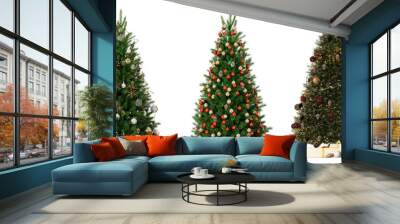 christmas tree and decorations on white background Wall mural