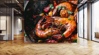 Experience the Freshness: A Vibrant Seafood Stir-Fry Recipe Brimming with Flavor and Color for a Deliciously Healthy Meal Wall mural