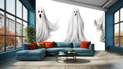 Set of white realistic ghosts, png, isolated on a transparent background generative AI. Wall mural