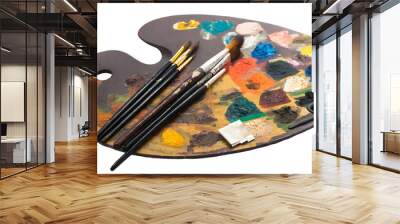 Artist's Palette and Brushes isolated on white background. Generative AI. Wall mural