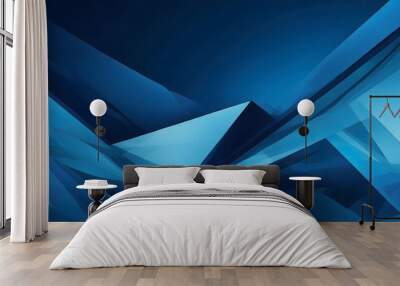 Blue modern abstract wide banner with geometric shapes. Dark blue abstract background. Generative AI. Wall mural