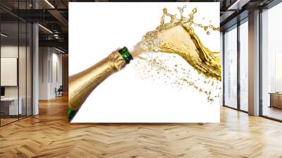 Bottle of champagne popping Splash on a white isolated background. Generative AI. Wall mural