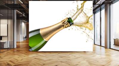 Bottle of champagne popping Splash on a white isolated background. Generative AI. Wall mural