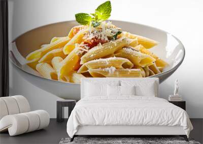 delicious penne pasta bowl isolated on white backgroun. Generative AI. Wall mural