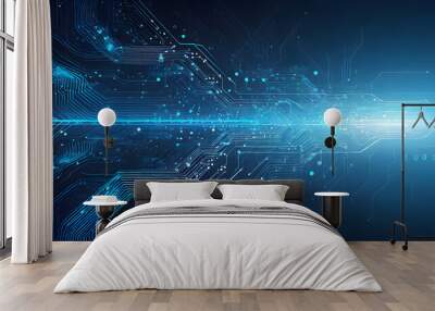 Modern technology circuit board texture background design. Waves flow. Quantum explosion. Generative AI. Wall mural