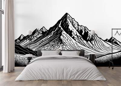 One continuous line drawing of mountain range landscape. Web banner with mounts in simple. Generative AI. Wall mural