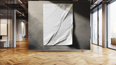 white paper wrinkled poster template , blank glued creased paper sheet mockup.white poster. Generative AI. Wall mural