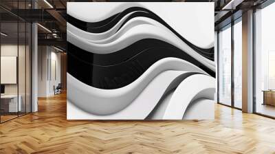 Abstract aesthetic black waves on white background. Elegant aesthetic abstract wallpaper. Wall mural