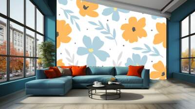 Decorative hand drawn floral seamless pattern for print, textile, fabric. Modern flowers background. Wall mural