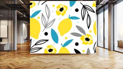 Lemon seamless pattern for print, textile. Modern decorative lemon background. Wall mural