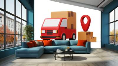 delivery truck with parcel box transport vehicle 3d rendering Wall mural