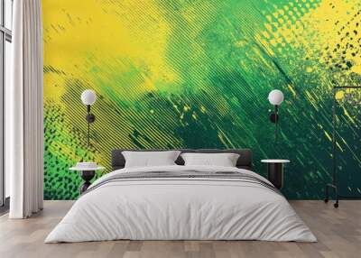 Abstract Sports Background with Green and Yellow Gradient Brushstrokes and Halftone Effect. Dynamic Grunge Background. Scratch and Texture Elements For Design Wall mural