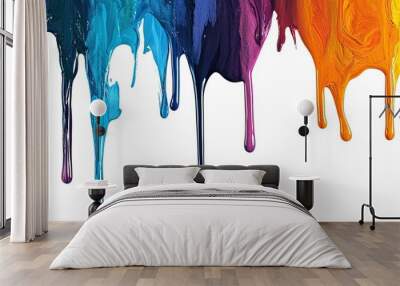 Colorful paint dripping isolated on white Wall mural