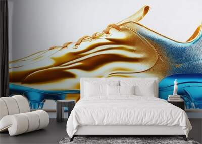 soccer shoe golden and blue on white background Wall mural