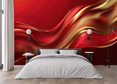 Sophisticated red and gold abstract background with smooth curves and shimmering highlights  ideal for luxury themes and premium designs. Vector illustration Wall mural