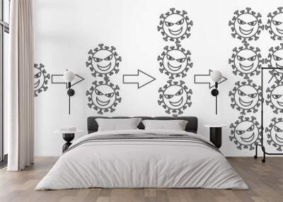 illustration of exponential growth of corona viruses. 1 produces 2, 2 produces 4, and so on indefini Wall mural