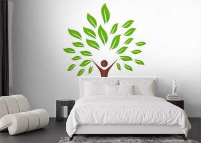 tree leaf logo design and people sucsess Wall mural