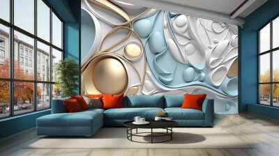 Light Blue gray golden and White background. 3d Abstract wallpaper for print - Generative AI Wall mural