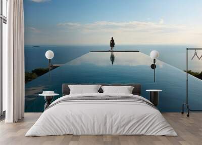 Luxurious infinity pool, featuring an edge that seems to merge with the horizon, offering a stunning view and a sense of infinite relaxation - Generative AI Wall mural