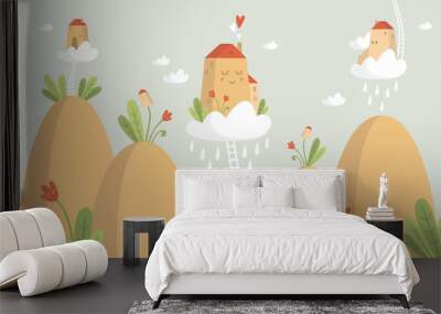  Kids graphic illustration. Using for print on the wall, pillow, decoration kids interior, baby wear and shirts, greeting card, vector and other Wall mural