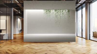 3d render minimalistic white interior, two story space with lighting and ivy plants. 3D rendering illustration mockup. Presentation space or gallery	 Wall mural