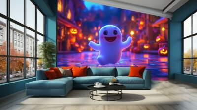 a cute ghost dancing outdoor Halloween Wall mural