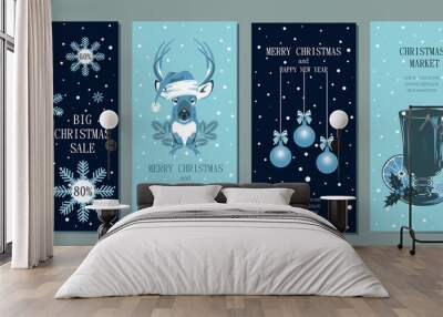 A set of templates for greeting banners, flyers, cards Merry Christmas and Happy New Year. Christmas sale, Christmas market. Wall mural