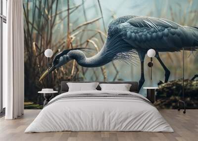 A swamp wildlife. National Park's animals. Gray crane. Wall mural