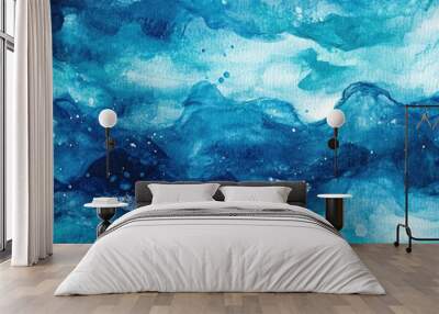 Abstract blue watercolor background with ocean wave patterns Wall mural