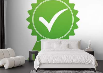 Approved or certified medal green icon isolated on white background. Vector illustration. Wall mural