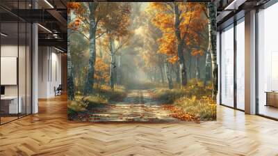 Autumn forest landscape Wall mural