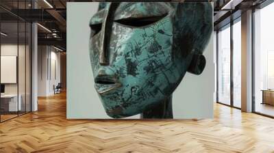 CloseUp of Abstract Metal Sculpture with Teal and Black Texture Wall mural