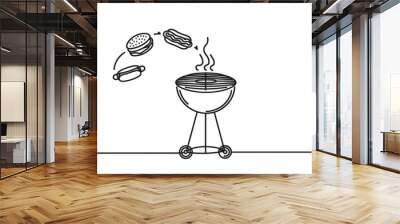 Continuous one line drawing of barbecue grill. Vector graphics. Wall mural