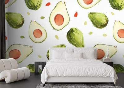 Cute Seamless avocado Pattern for design and cards Wall mural