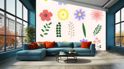 Flower collection spring flat. Set of minimalistic florars. Vector illustration Wall mural