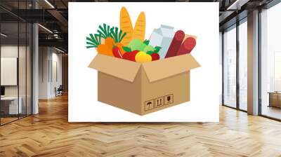 Food in box in cartoon style on white background. Food delivery. Vector flat cartoon illustration. Wall mural