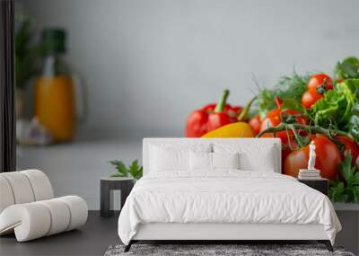 Fresh vegetables on the white table Wall mural