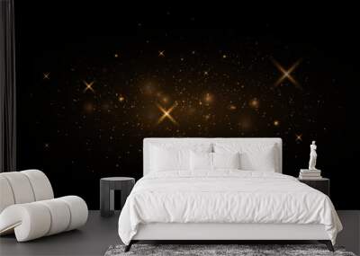 Glitter particle effect. Vector sparkles on a black background. Christmas light effect. Glittering magical dust particles. Sparks of dust and golden stars shine with a special light. Wall mural