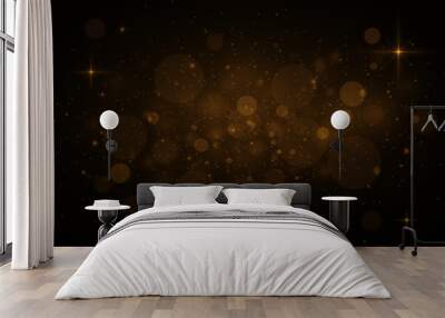 Glowing golden bokeh circles, sparkling gold dust. Abstract gold luxury light decoration. Wall mural