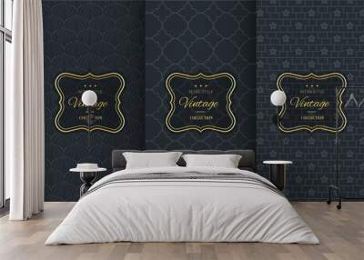 Golden vintage pattern on black background Wall mural