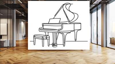 grand piano one line graphic illustration, minimalist style, grand piano with chair one line Wall mural