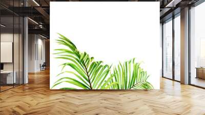 green leaves of a palm tree, watercolor illustration, on an isolated white background, greeting card with space for text Wall mural