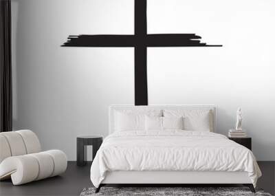 Hand drawn black cross, simple christian cross, hand painted cross, vector illustration Wall mural