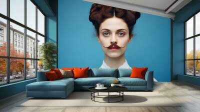 19th century trend portrait of a woman with a thick brown mustache Wall mural