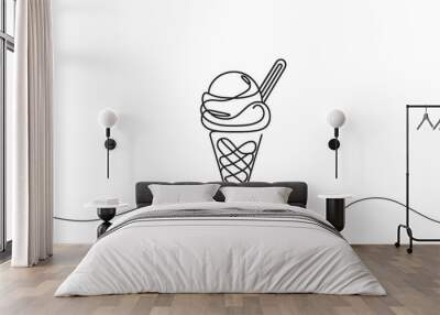 Ice cream on a stick and in a waffle cone in one continuous pattern. vector illustration Wall mural