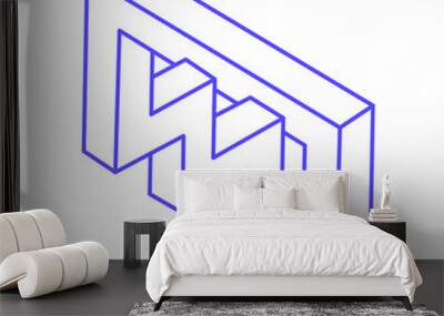 Impossible shapes. Sacred geometry figures. Optical illusion. Abstract eternal geometric objects. Impossible endless outline. Line art. Optical art. Impossible geometry shape on a white background. Wall mural