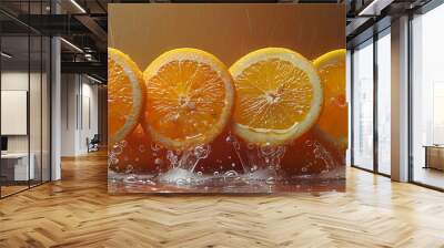 juicy delicious cut orange slices close up Wall mural