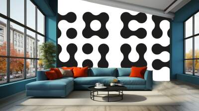 Metaball icons. Connected dots vector signs. Integration abstract symbol. Circles simple pattern. Point movement. Connected blobs. Metaballs transition. Set of flat logos. Wall mural