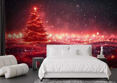 New Year's glowing tree on a glowing background Wall mural